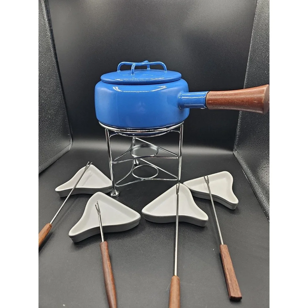 Vintage Mid Century Dansk Kobenstyle Quistgaard Blu Enamel Fondue Set IHQ France